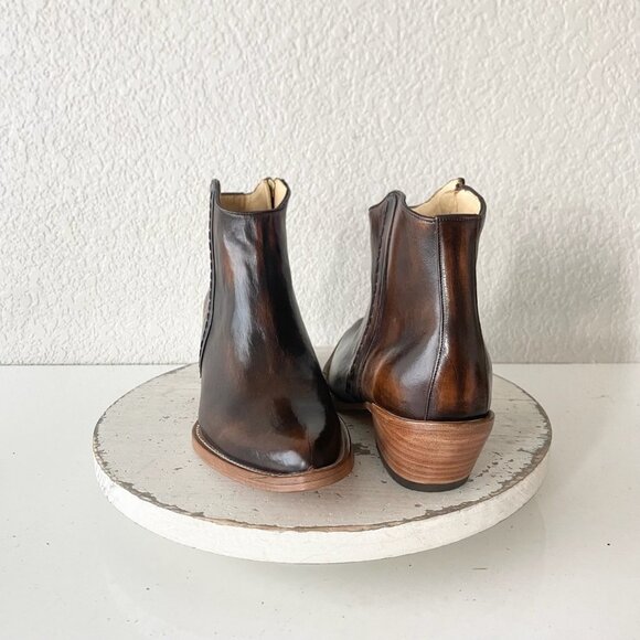 Womens Western Cowboy Ankle Boots 7.5 Brown Cowgirl Short Ankle Boot Pointed Toe - Picture 1 of 11